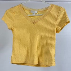 Yellow lace detail top from TOPSHOP